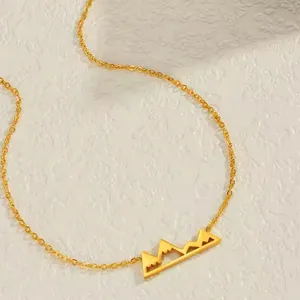 NEW Yellow Gold Plated Snowy Mountain Bar Pendant Necklace, 16-18”‎ thumbnail 12