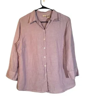 L.L. Bean Lilac Purple Linen Long Sleeve Collared Button Down Shirt Women Sz M thumbnail 1