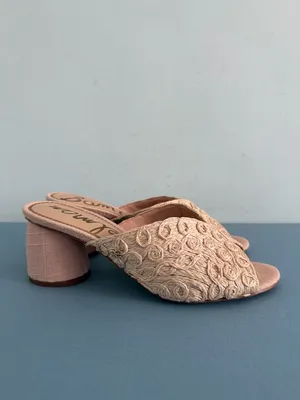 Sam‎ Edelman Sareen Seashell Pink Woven Raffia Block Heel Mule Sandals thumbnail 4