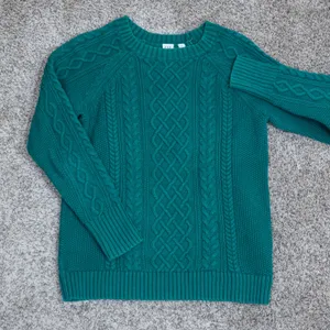 GAP Cable Knit Fisherman Crewneck Sweater Jewel Green‎ Raglan Women's M Cotton thumbnail 7