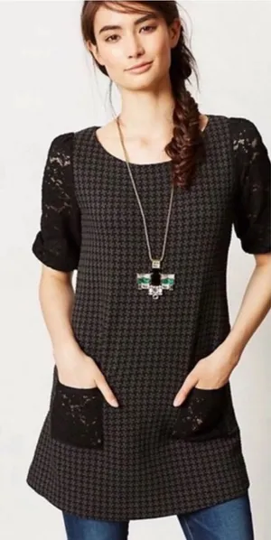 Anthropologie Black and‎ Gray Dress with Lace Accents medium thumbnail 1