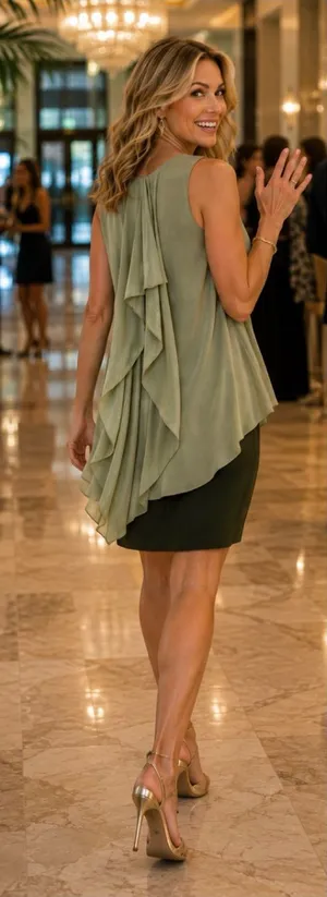 Hutch Green Silk Overlay Cascading Ruffle Back Knee Length Dress Size Medium 💛 thumbnail 1