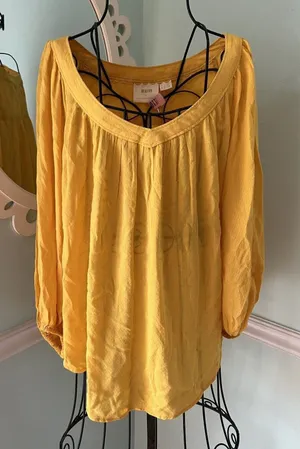 Anthropologie 4 Maeve Mustard Yellow Flowy Long Sleeve Top Sz 4‎ thumbnail 1