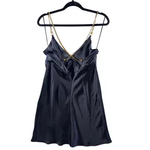 321‎ | Altar'd State Womens Medium Gold Chain Strap Satin Slip Mini Dress Blue thumbnail 2