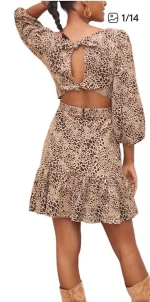 Anthropologie Maeve Knit Cut-Out Mini Dress Size 4 AnimalPrint Autumn thumbnail 2