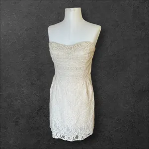 Free People Cream Strapless Lace Mini Dress size 12 Feminine Romantic Coquette thumbnail 2