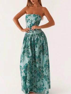 Floral Strapless Maxi Dress Green thumbnail 2