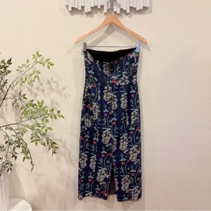En Saison Opal Denim Floral Strapless Midi Dress Navy Blue Size Small NWT thumbnail 8