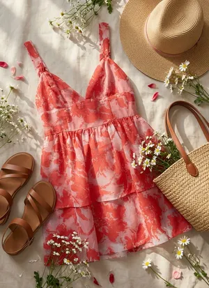 FLORAL ORGANZA TIERED ROMPER DRESS Medium thumbnail 1