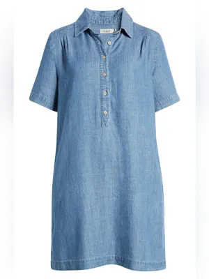 Faherty Hana Chambray Mini Shirtdress Tencel Linen XS Blue thumbnail 4