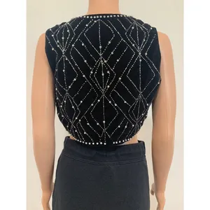 Zara XS velvet rhinestone studded beaded crop top vest TS 3374 thumbnail 9