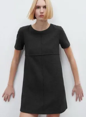 ZARA Dark Gray Short‎ Sleeve Crewneck Cotton Blend Soft Mini Dress Size Small thumbnail 1