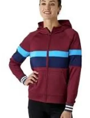 Cotopaxi Womens XS Full Zip Hoodie‎ Maroon Blue Stripe Grid Fleece Sweatshirt thumbnail 1