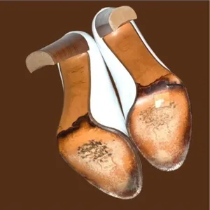 Stuart Weitzman luxury brand white leather heels with peekaboo design! thumbnail 11