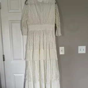 A Beautiful Soul Elegant White Maxi Dress Lace Ruffles thumbnail 9