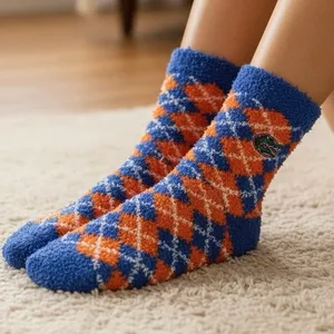 NWT University of Florida Gators Argyle Sleepsoft Socks Unisex Orange Blue Fuzzy thumbnail 1