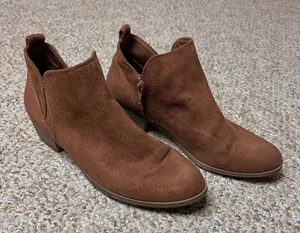 Women's Faux Suede Ankle Booties in Brown with Zipper thumbnail 1