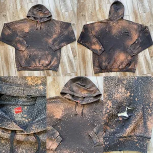 Distressed Stained Gray Destroyed long sleeve pullover Hoodie Size L thumbnail 4