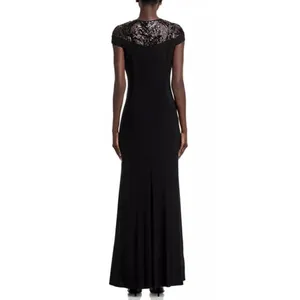 Adrianna Papell Embellished Illusion-Yoke Gown Sequin Jersey Dress Size 6 Black thumbnail 3