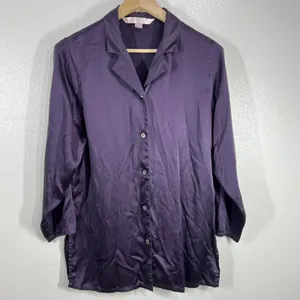 Victoria's Secret Sleep Shirt‎ Top Button Down 3/4 Sleeve Purple Size Medium thumbnail 2