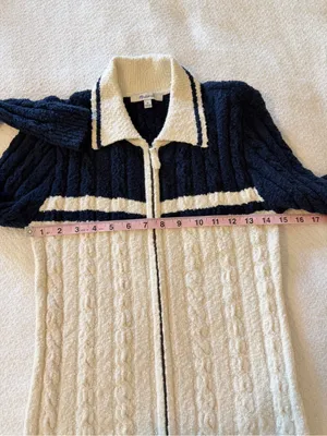 Madewell Cable Knit Zip Cardigan Sweater Collar Navy Medium thumbnail 7