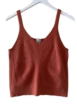 A New Day Burnt Orange Cropped Knit V-Neck Sleeveless Womens’ Tank Top L # 1507 thumbnail 1