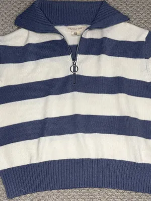 Happy Grey Striped Mock Neck Cotton Cropped Sweater Preppy Coquette thumbnail 3