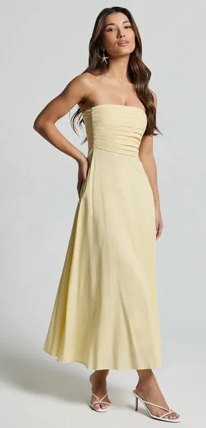 New Showpo Barbra Midi Dress Strapless Ruched Bodice Dress Size Small MSRP $79 thumbnail 1