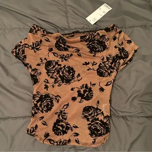 Urban Outfitters Mesh Rose Off the Shoulder Top thumbnail 1