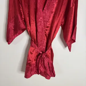 Victorias Secret Robe Womens One Size Red Satin Jacquard Floral Kimono Belted‎ thumbnail 3