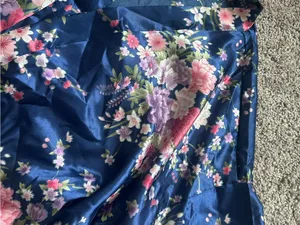 Floral Satin Kimono Robe - Navy Blue thumbnail 3