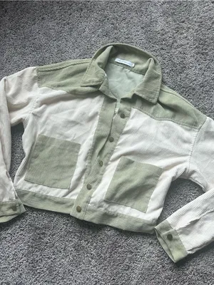 Cropped Two-Tone Sage & Cream Corduroy Shacket thumbnail 2