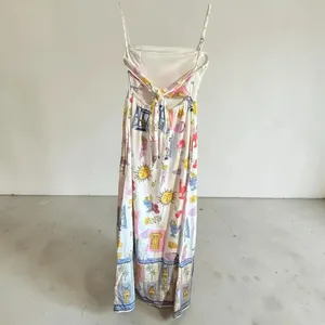 Japna Strapless Maxi Dress XS Mediterranean Greece Coastal Print Linen Blend NWT thumbnail 6