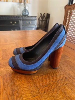 Tory Burch Joelle Tweed Wood platform heels thumbnail 4