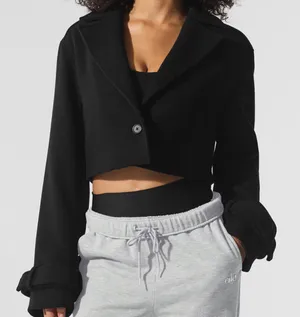 Alo Yoga Wool Cropped Metro Trench Black S thumbnail 1