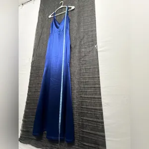 Lulus women’s XS Blue Satin Maxi Dress V-Neck Spaghetti Straps Lined NWT(E25)&✨ thumbnail 4