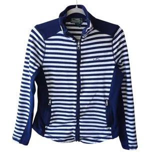 Lauren Active Ralph Lauren Navy White Striped Full Zip Track Jacket Womens Large thumbnail 1