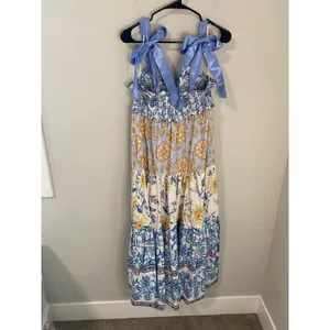 Free People Tie Strap Printed Boho Maxi Dress Size XS thumbnail 3