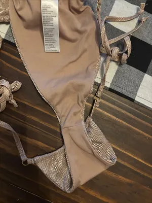 Good American Gold Crinkle Tanga Bikini Size 1 small Swim Bikini thumbnail 3
