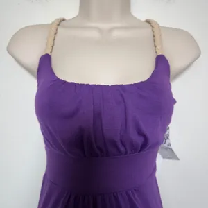 NEW y2k Bongo Women Milkmaid Maxi Dress Purple‎ Braided Macrame Racerback Floral thumbnail 7