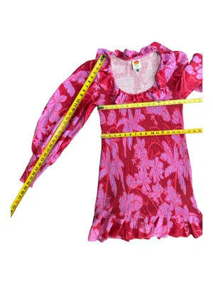 Farm Rio Smocked Floral Ruffle Mini Dress - Pink/Red thumbnail 15