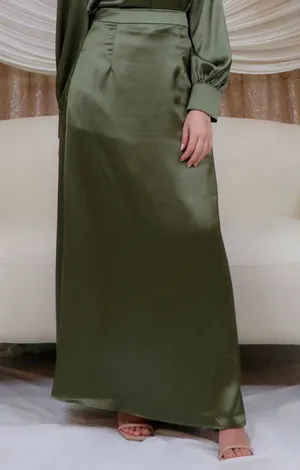 Boutique Satin skirt olive green maxi elegant skirt thumbnail 1