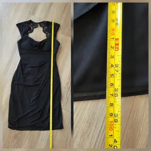 Black Lace Cap Sleeve Dress Sz 8 Cowl Neck Ruched Flattering Cocktail HOCO Gala thumbnail 10