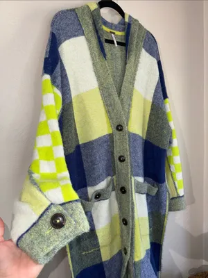 Free People South Bend Cardi Plaid Hooded Duster M NWOT thumbnail 4