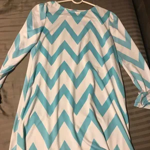 Womens Medium Light Blue and White Wave Pattern Striped Long Sleeves‎ Dress thumbnail 6