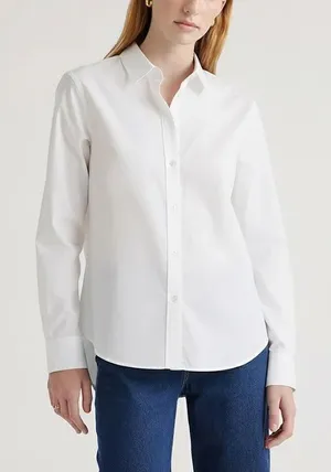 NWT Quince Women 100% Organic Cotton Poplin Long Sleeve Shirt Classic White XL thumbnail 1