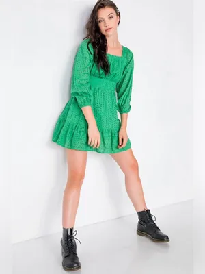 Hummingbird Kelly Green Lace Floral Eyelet Mini Frill Dress Size L thumbnail 2
