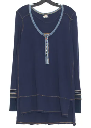 We The Free People Tunic Top Dallas Henley Boho Nautical Preppy Blue Size Medium thumbnail 1
