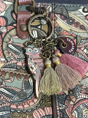 Sakroots Metro Tote Bag Sienna Desert Spirit Owl Charm Brown Faux Leather Flower thumbnail 4