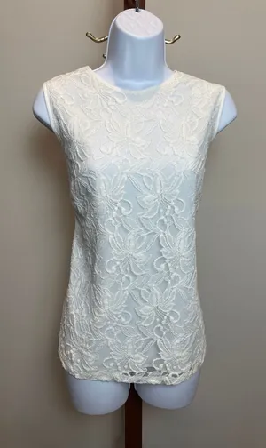 Kasper White Floral Lace Overlay Tunic Top Size L Sleeveless thumbnail 1